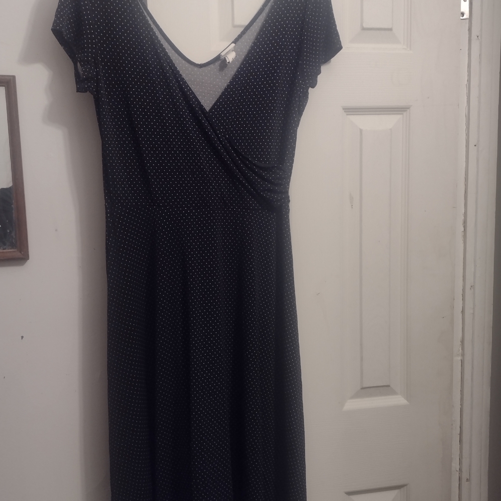 Merona Black Midi Dress with White Dots Size M..